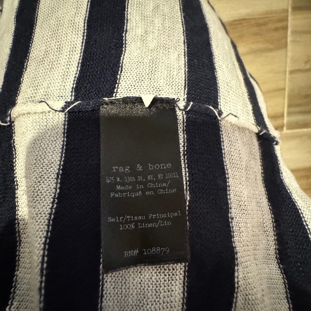 Rag & Bone JEAN Navy White Striped 100% Linen Sweater Top Medium RN108879 - Picture 4 of 6